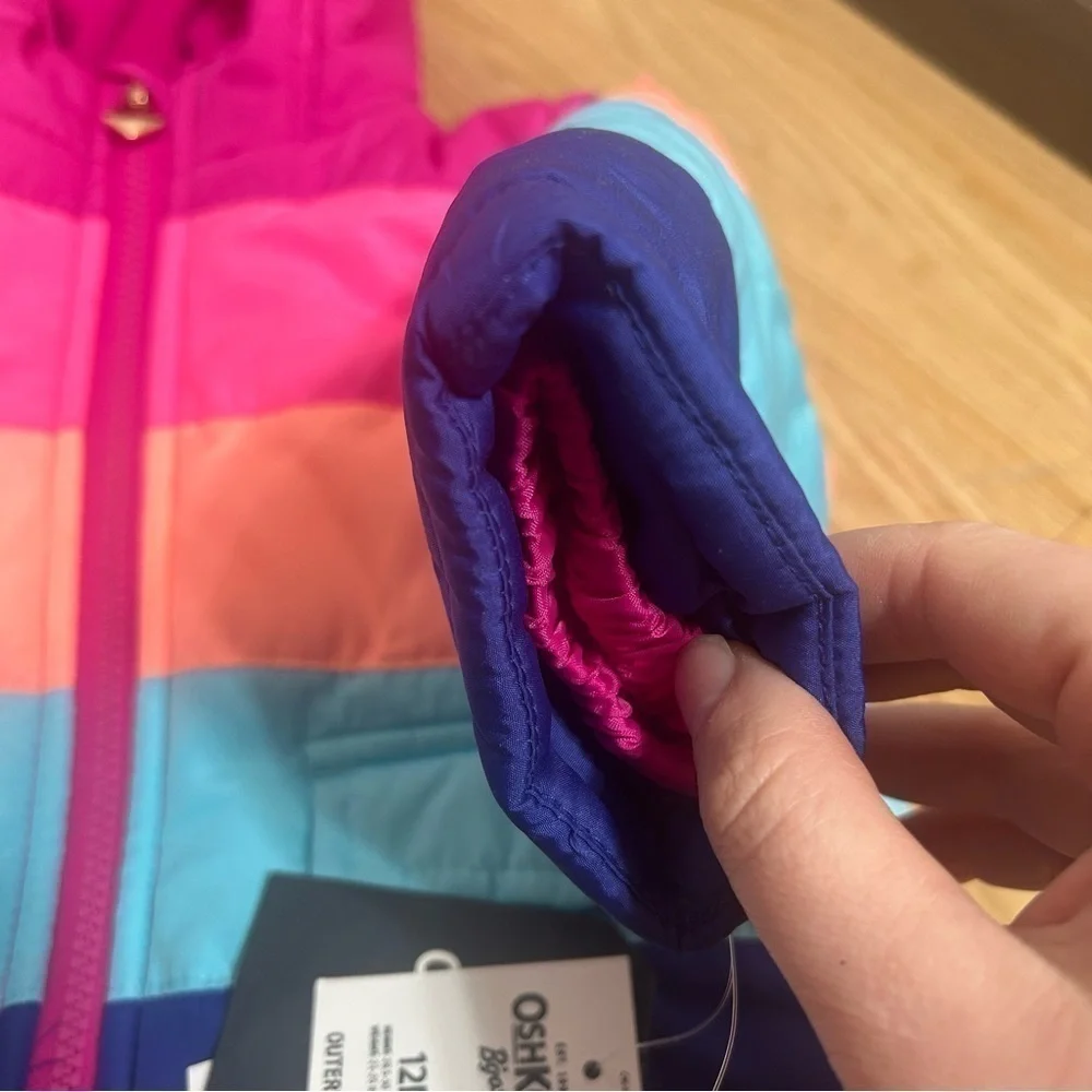 OshKosh B’gosh Puffer Jacket NWT 12 mos Pink Peach Blue Baby Kids Hooded